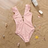 cheap Daily Family Matching-Mommy and Me Swimsuit Jumpsuit Solid Color Casual Ruched Black Pink Sleeveless Active Matching Outfits