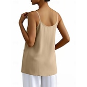 baratos Blusas Simples-Regata feminina com bolso, lisa, moderna, elegante, clássica, sem mangas, gola redonda, ideal para uso diário, passeios e fins de semana. Cores: azul, preta, branca, amarela, rosa. Verão e primavera.
