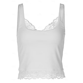 billige Enkel tank-Dame Singleter Blondeskjøtetopp Helfarge Stilfull Varmt Fritid Ermeløs stropper Crop Tops Daglig Ut på byen Helg Svart Hvit Sommer Vår