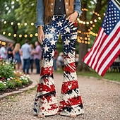 voordelige Bodems-250e jubileum VS Retro vintage Jaren '70 Broeken Bell Bottom broek Hippie Schijf Hoge taille Kostuum Dames Maskerade 4 juli Feest Independence Day Volwassenen Broeken