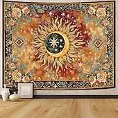 Недорогие Настенные гобелены-Винтажный гобелен с изображением небесного солнца, подсолнуха, знаков зодиака, астрологии, гороскопа, изысканное цветочное панно, эстетичный декор комнаты, спальни, гостиной.