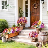 お買い得  造花-屋外用UV耐性フェイクパンツ春の花の造花24束、屋外プランター、結婚式、自宅、庭、パティオ、ポーチの装飾（8色）