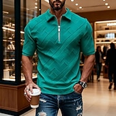 economico Polo classica da uomo-Per uomo Polo con zip Testurizzato Casuale Quotidiano Zip a un quarto Manica Corta Moda Tempo libero Semplice Cerniera Zip a un quarto Estate Primavera Blu Verde translucido blu navy Aalbicocca Blu