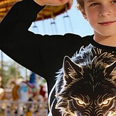 tanie 3D zwierzęta dla chłopca-Dla chłopców 3D Graficzny Wilk Bluzy Pullover Długi rękaw Druk 3D Wiosna Jesień Aktywny Moda Moda miejska Dzieci 4-12 lat Półgolf Codzienny Na zewnątrz Regularny