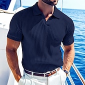 economico Polo Classico da Uomo-Per uomo Top a Maglia a Coste Polo da Golf Casuale Lavoro Bavero Colletto Polo a Coste Manica Corta Essenziale Moderno Tinta unica Bottoni Lavorato a maglia Primavera &amp; Estate Tutte le stagioni