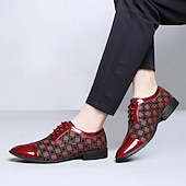 abordables Chaussures Derby-Chaussures décontractées à lacets en similicuir rouge à motifs pour hommes, élégantes et stylées, parfaites pour le travail, les soirées et le quotidien.