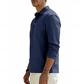 cheap Men's Classic Polo-Men's Linen Shirt Polo Shirts Casual Street Lapel Long Sleeve Basic Modern Plain Buttons Spring Fall Regular Fit Black White Navy Blue Khaki Dark Grey Army Green Linen Shirt