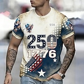  4th of July 2026 250th Memorial Day Men's 3D Print US Flag Crew Neck Short Sleeve T-Shirt Daily Street