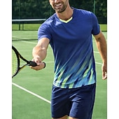 זול חולצת גברים-בגדי ריקוד גברים שיפוע חולצת ספורט חולצת טניס שרוולים קצרים ייבוש מהיר מתיחה פתילת לחות נושם טניס גולף פיקלבול צווארון V צמרות כחול ים ירוק בגדי טניס