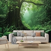cheap Wall Tapestries-Tropical Jungle Ancient Forest Wall Tapestry Sunbeams Mossy Trees Stream Nature Landscape Wall Hanging Home Decor Living Room Bedroom Office Backdrop Art Mural