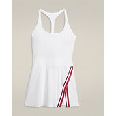 cheap Women's Tennis Dress-Women's Solid Colored Tennis Dress with Shorts Sports Dress Sport Dress Sleeveless Zip Up Pocket Racerback Elastic Sweat-Wicking Breathable Tennis Running Fitness Scoop Neck Dress Black White Blue