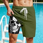 economico Retro Vintage &amp; Etica-Per uomo Teschio Pantaloncini foderati Pantaloncini da bagno 2 in 1 Costumi da bagno Pantaloncini da bagno Misura del girovita medio Stile gotico oscuro Vacanza al Mare Tasche Laterali Con Fodera a