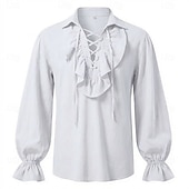  العصور الوسطى عصر النهضة قميص أكمام طويلة قرصان الفايكينج ملابس تنكرية رجالي الفايكينج قرصان عيد الرعب مهرجان أداء LARP رن فير للبالغين قميص