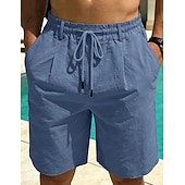 cheap Holiday-Men's Linen Shorts Summer Shorts Beach Shorts Drawstring Pocket Plain Comfort Breathable Knee Length Daily Outdoor Holiday Vacation Casual Black White Inelastic