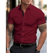abordables chemises sans repassage pour hommes-Homme Chemise habillée Chemise sans repassage Uni Extérieur Affaires Rose Claire Noir Blanche Jaune Manche Courte Col Rabattu Été Printemps Vêtement Tenue Boutons