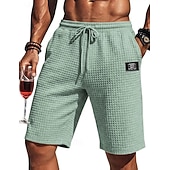 お買い得  カジュアルショートパンツ-男性用 ワッフルショーツ ショーツ カジュアルショーツ ポケット 弾性ウエスト 平織り 履き心地よい 高通気性 膝丈 カジュアル アウトドア バケーション 旅行度假风 ファッション ブラック ホワイト マイクロエラスティック