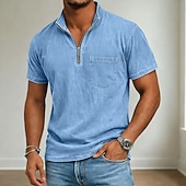 Недорогие Повседневная футболка Хенли-Муж. Футболка Рубашка из 100% хлопка с кислотной стиркой С короткими рукавами Четверть молния Лето Весна Осень Полотняное плетение Ретро На каждый день Старинный Окрашенная одежда Промытый
