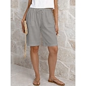 economico Fondi-Per donna Pantaloni capri Shorts Shorts di Lino Pantaloncini Estivi Vacanza Moda Essenziale Lunghezza al ginocchio Vita media Semplice Coulisse Tasca Elastico in vita Leggero Traspirante Inelastico