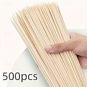 baratos Grills &amp; Outdoor Cooking-Conjunto de 500 espetos descartáveis de bambu com 3 mm de espessura para churrasco, ideais para uso doméstico, piqueniques e churrascos ao ar livre. Perfeitos para frango, espetinhos fritos, linguiças