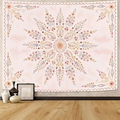 cheap Wall Tapestries-Pink Floral Mandala Soft Orange Botanical Wall Tapestry Intricate Circular Pattern Leaves Vines Watercolor Art Wall Hanging for Bedroom Living Room Dorm Decor Yoga Meditation Backdrop