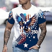  4 juli 2026 250e herdenking Mannen 3D Print Amerikaanse Vlag Crew Neck Korte Mouwen T-Shirt Dagelijks Straat