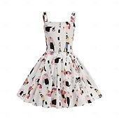 tanie Sukienki-Lata 50. Retro / vintage Do kolan Sukienka Rockabilly Rozkloszowana sukienka Bez rękawów Strój na bal maskowy Dla dziewczynek Halloween Karnawał Bal maskowy Studniówka Wieczorna impreza Przyjęcie