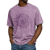 economico Tropische Urlaub-T-Shirts-T-shirt da uomo "dream by the sun rest by the moon" con mandala sole e luna, stile boho celeste, lavaggio acido, stile streetwear vintage, grafica, manica corta, girocollo, casual, abbigliamento