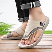 economico Sandali casual-Sandali infradito da uomo in similpelle bianca – comodi infradito estivi, ideali per le vacanze al mare e per l'uso quotidiano.