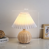 cheap Room Decor Lights-Rattan Wicker Lampshade, Small Table Lampshade, Mini Bedside Lamp For Bedroom, Living Room, Scalloped Lampshade, Side Table, Vintage Aesthetic Pleated Lampshade