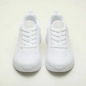 billige Sneakers til kvinner-hvite strikkede tursko til dame – lette, pustende og komfortable snøresko for daglig bruk