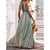 economico Vestiti-Stile Boho Retrò Vintage Boho Lunghezza lunga Vestito Senza maniche Stile Boho Scollo a V Costume Per donna Mascherata Festival Musicale Festa a tema retrò Adulti Vestito Estate