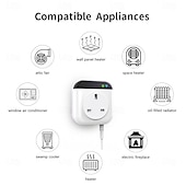 abordables appareils électroménagers-Thermostat intelligent programmable Wi-Fi, mini-régulateur de température à brancher (10 A), compatible avec les prises électriques, application de contrôle, commande vocale, minuterie et interrupteur