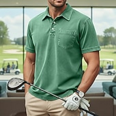 baratos Polo Clássico Masculino-Homens Camisas Polo Camisa 100% algodão com lavagem ácida Casual O negócio Lapela Manga Curta Moda Básico Tecido Vintage Angustiado Verão Primavera Primavera Verão Normal Castanho Escuro Preto Verde