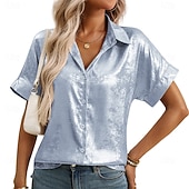 ieftine Bluze simple-Pentru femei Cămașă Cămașă de Costum Camașă cu nasturi Bluză Nasturi Culoare solidă Elegant Modă Zilnic Manșon scurt Răsfrânt Topuri obișnuite În aer liber Haine de strada Muncă Roz auriu Verde