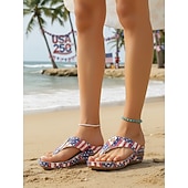  Sandales compensées à imprimé drapeau américain rouge et bleu pour femme, idéales pour le 250e anniversaire de la fête nationale américaine. Confortables et patriotiques, elles sont parfaites pour
