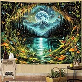 economico Arazzi da parete-magico cielo notturno luna paesaggio montano arazzo fungo luminoso farfalla foresta lago decorazione murale psichedelica fantasy casa camera da letto soggiorno sfondo