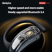 お買い得  オープンフィットイヤフォン-Lenovo オープンイヤークリップオンワイヤレスイヤホン、Bluetooth 5.4ヘッドホン、充電ケース付き、再生時間20時間、コンパクト &amp;パワフルなサウンド、内蔵マイク、スポーツやワークアウトに最適な快適なフィット感のイヤホン。男女兼用。