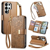cheap 2026 Samsung Galaxy S26 Series-Phone Case For Samsung Galaxy S26 S26 Plus S26 Ultra Wallet Case Flip Cover with Stand Holder Zipper with Wrist Strap Tree Retro TPU PU Leather