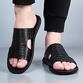 voordelige Vakantiesandalen-Bruine heren slippers met krokodillenprint, open teenslippers, lichtgewicht comfortabele zomerschoenen voor strandvakantie, resort, ontspanning bij het zwembad, reizen en buitenactiviteiten.