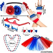  Set 250th Anniversary USA 1980s Headpiece Tutu Under Skirt with Accessories Fancy Dress Women's Halloween Carnival Masquerade Independence Day 4th of July Adults' Skirt Headpiece More Accessories
