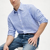 economico Camicie Button Down da uomo-Per uomo Camicia Camicia elegante Camicia button-down Strisce verticali Casuale Quotidiano Blu marino Manica Lunga Collo ripiegato Tutte le stagioni Abbigliamento Patchwork