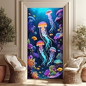 cheap Garage &amp; Door Banners-Posters Door Cover Outdoor Banners Jellyfish Tropical Modern 3D Party Dorm Teens Room College Dorm Guys Man Cave Frat Bedroom Shooting Backgrounds Home Decor