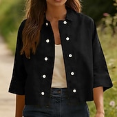 baratos Camisas-Mulheres Camisa Social Camisas com toque de linho Camisa casual camisa de botão Botões Côr Sólida Férias Vintage Moda Meia Manga Aberto para a Lateral Tops regulares Diário Feriado Roupa de Praia