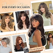 Недорогие Исторические парики-Парик омбре с челкой для женщин, коричневый, смешанный с карамельно-блондинистыми прядями, кудрявые и волнистые парики, многослойная прическа, синтетические парики для повседневной носки и вечеринок,