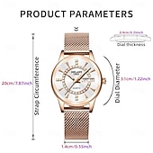 billige Kvartsklokker-Dameklokke i roségull med rød gradert urskive og strass, luksuriøst kvartsarmbåndsur med dagdato og kalendervisning, justerbar nettingrem, elegant motesmykke, gave til mor og kone.