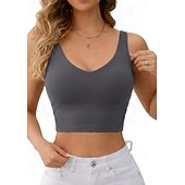 お買い得  プレーンタンク-女性用 小柄 アスレチックタンク スリムフィットトップス 純色 スタイリッシュ セクシー ノースリーブ ストラップ クロップトップ ジム用 スポーツ 週末 ブルー セージグリーン ブラック ホワイト ダスティローズ 夏 春