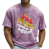  Men's Every Little Thing Gonna Be Alright Three Little Birds Guitar Retro Vintage Acid Wash T Shirt Graphic Oversized Loose Fit Casual Streetwear Music Festival Designer Clothing Apparel S M L XL XXL