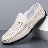 economico Scarpe Casual Slip-On-mocassini da uomo bianchi traforati, slip-on traspiranti, scarpe casual da guida per l'uso quotidiano, ufficio, viaggi, outfit del fine settimana, stile smart casual estivo e camminate comode