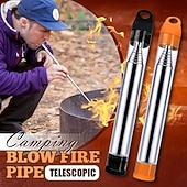 voordelige Buitenrecreatie-2 stuks roestvrijstalen vuurblaaspijpen, uitschuifbare vuurblaasstokken voor kamperen, wandelen en reizen in de buitenlucht