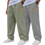 abordables Clásico-Hombre Pantalones de lino Pantalones Pantalones de verano Pantalones anchos Correa Cintura elástica Pierna recta Plano Ligero Transpirable Longitud total Diario Exterior Festivos Vacaciones Moda